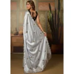 Generic Women's Viscose Silk Embroidered Saree With Unstitched Blouse 5.5Mtr (Grey) - Image 3